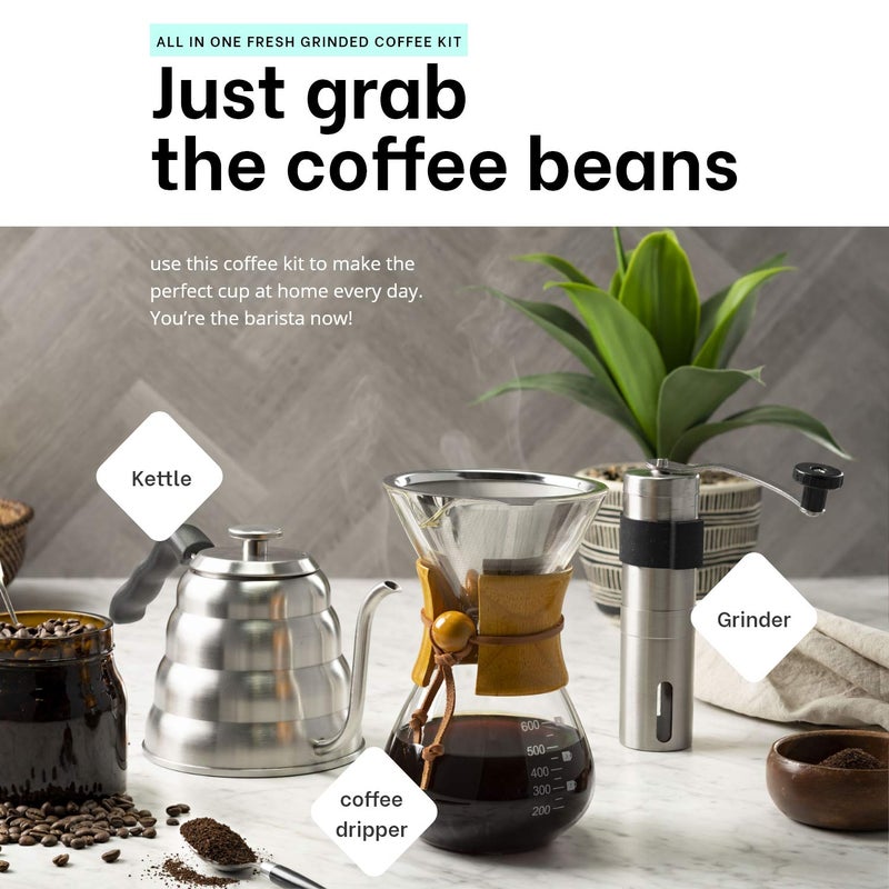 MITBAK Pour Over Coffee Maker Set | Kit Includes 40 OZ Gooseneck Kettle with Thermometer, Coffee Mill Grinder & 20 OZ Coffee Dripper Brewer | Great Replacement for Coffee Machines - Image 2